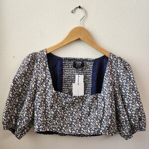 Anthropologie O.P.T. OnePrettyTime Crop Top‎ Smocked Blue Floral Medium NWT